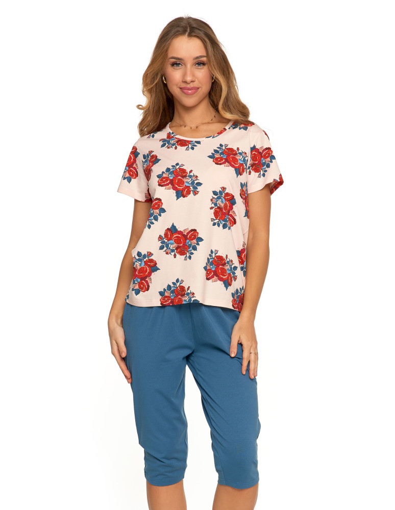 Piżama damska z krótkim rękawem bawełniana z nadrukiem (Kolor: RÓŻOWY - Rozmiar: XL)