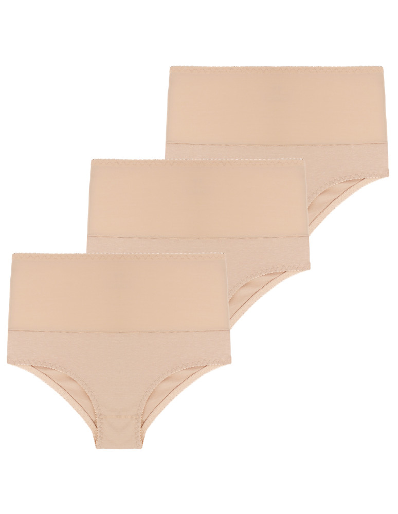 Majtki damskie maxi bikini z wysokim stanem modelujące 3-pak (Rozmiar: XL - Kolor: BEŻOWY)