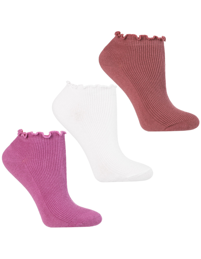 Skarpetki stopki damskie z falbanką prążkowane 3-pak (Kolor: WIELOKOLOROWY - Rozmiar: 38-41)