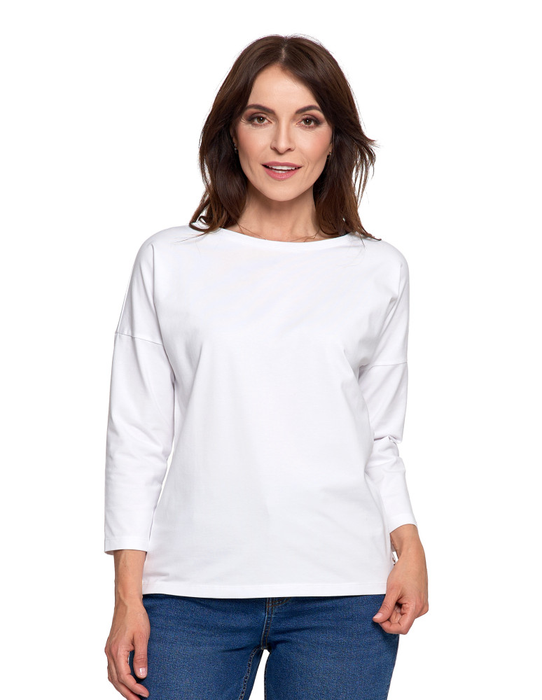 Bluzka damska bawełniana z rękawem 3/4 (Kolor: BIAŁY - Rozmiar: 2XL)