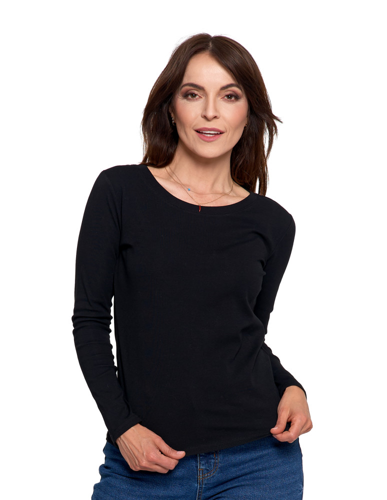 Damska bluzka z długim rękawem bawełniana (Kolor: RÓŻOWY - Rozmiar: XL)