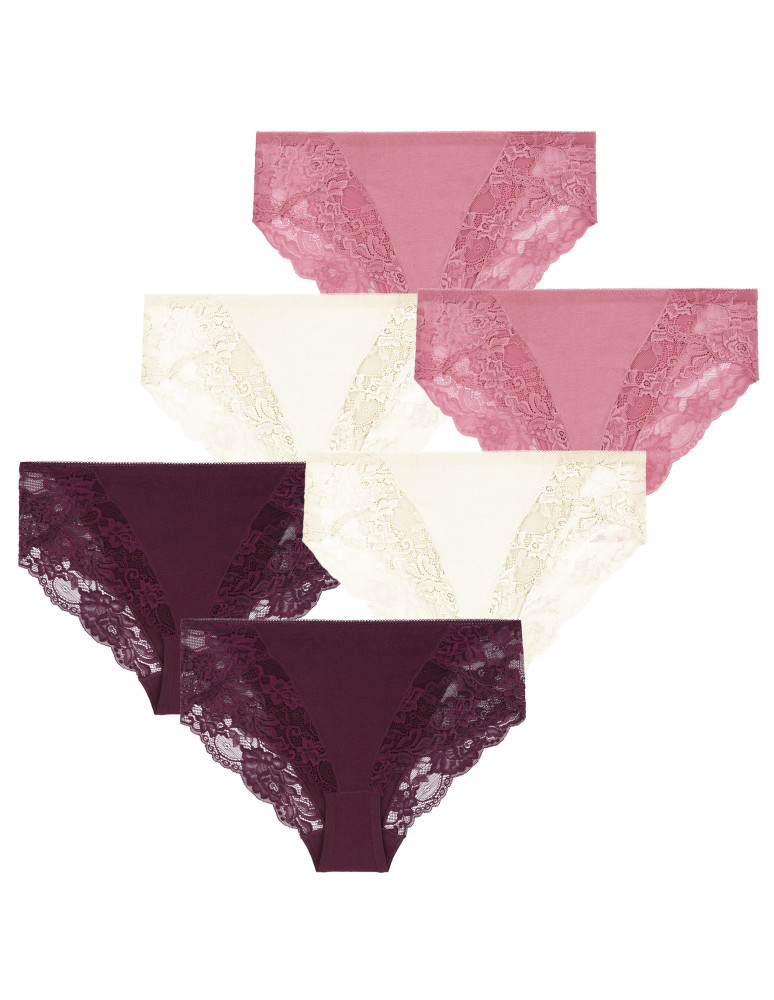 Majtki damskie figi bikini bawełniane z koronką 6-pak (Rozmiar: S - Kolor: WIELOKOLOROWY 1)