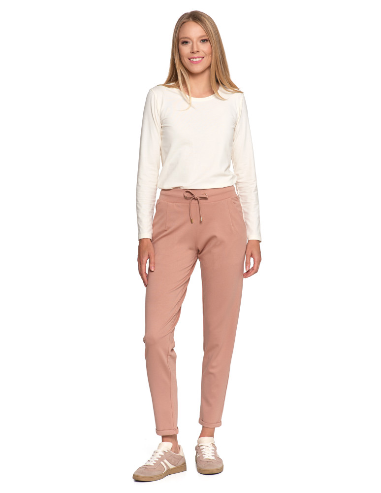 Damskie spodnie dresowe ze zwężaną nogawką (Rozmiar: L - Kolor: BEŻOWY)