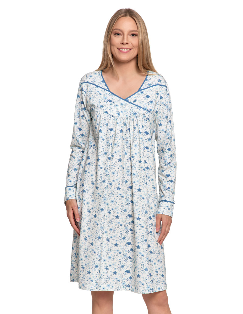 Koszula nocna damska z długim rękawem bawełniana luźna (Rozmiar: 3XL - Kolor: WZÓR 1)