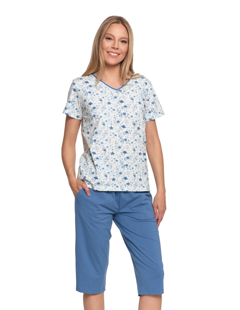 Piżama damska bawełniana z krótkim rękawem wzór w kwiaty (Rozmiar: XL - Kolor: WZÓR 1)