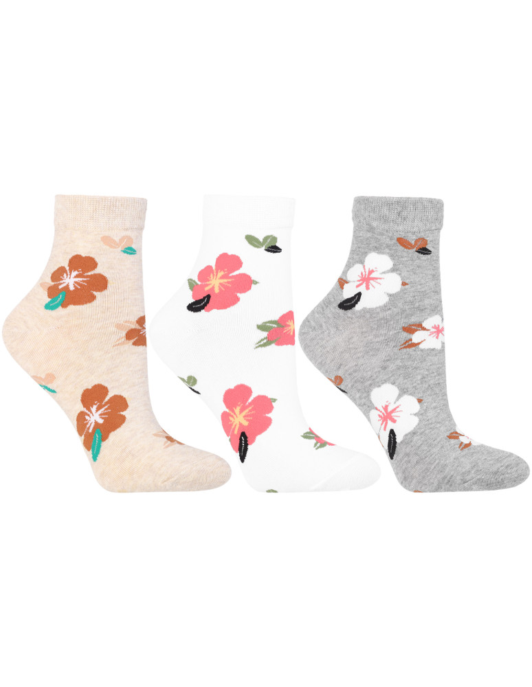 Skarpetki damskie bawełniane za kostkę w kwiaty 3-pak (Kolor: WIELOKOLOROWY - Rozmiar: 38-41)