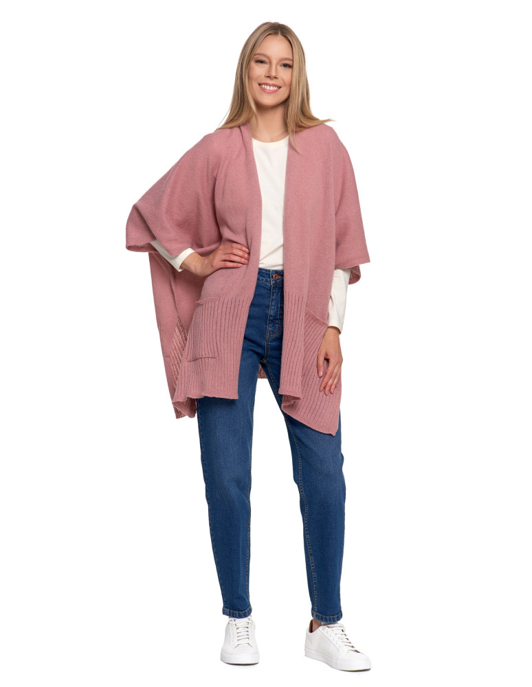 Stylowe ponczo damskie z kieszeniami (Kolor: SZARY - Rozmiar: Uniwersalny)