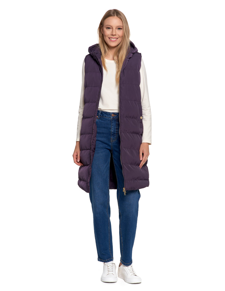 Kamizelka damska puchowa długa z kapturem bezrękawnik (Kolor: CZARNY - Rozmiar: M)