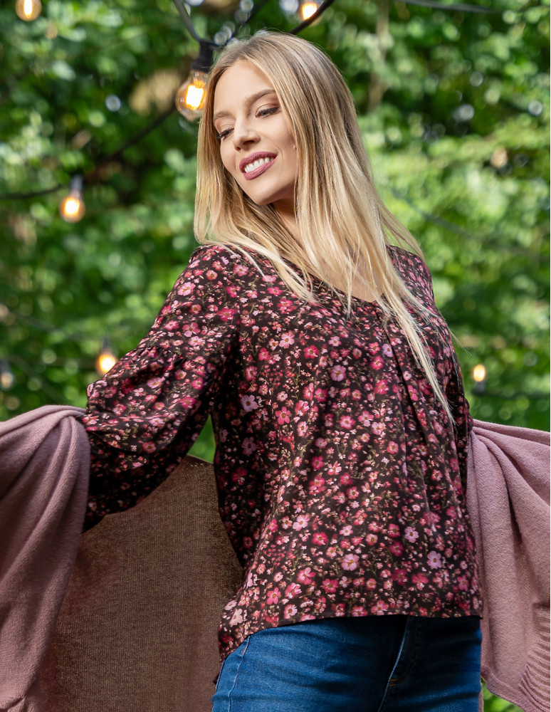 Bluzka damska z bufiastymi rękawami (Rozmiar: S - Kolor: BORDOWY)