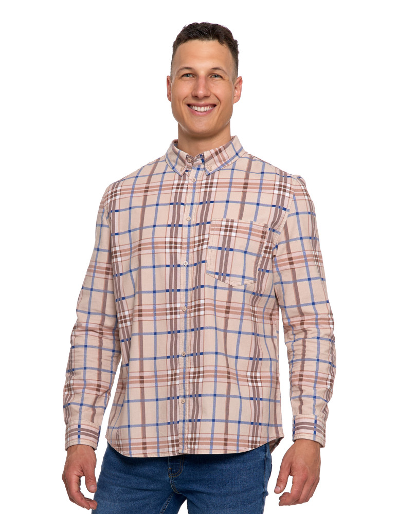 Męska koszula sztruksowa w kratkę (Rozmiar: 2XL - Kolor: BEŻOWY)