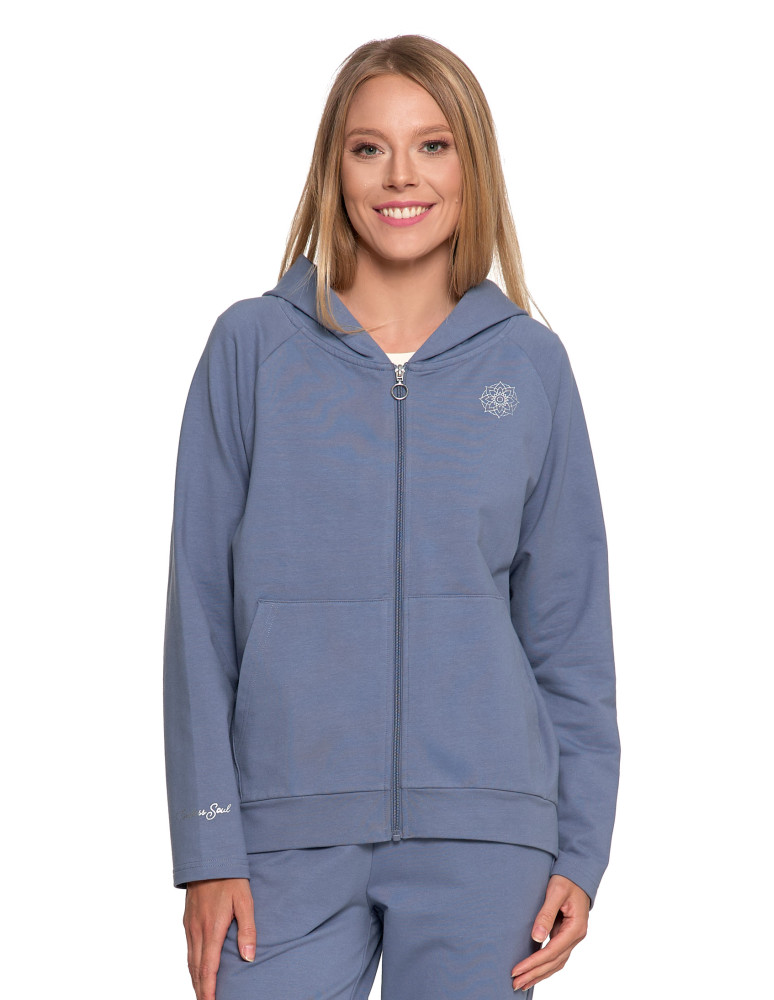 Bluza dresowa damska na zamek z kapturem luźna (Rozmiar: 2XL - Kolor: GRAFIT)