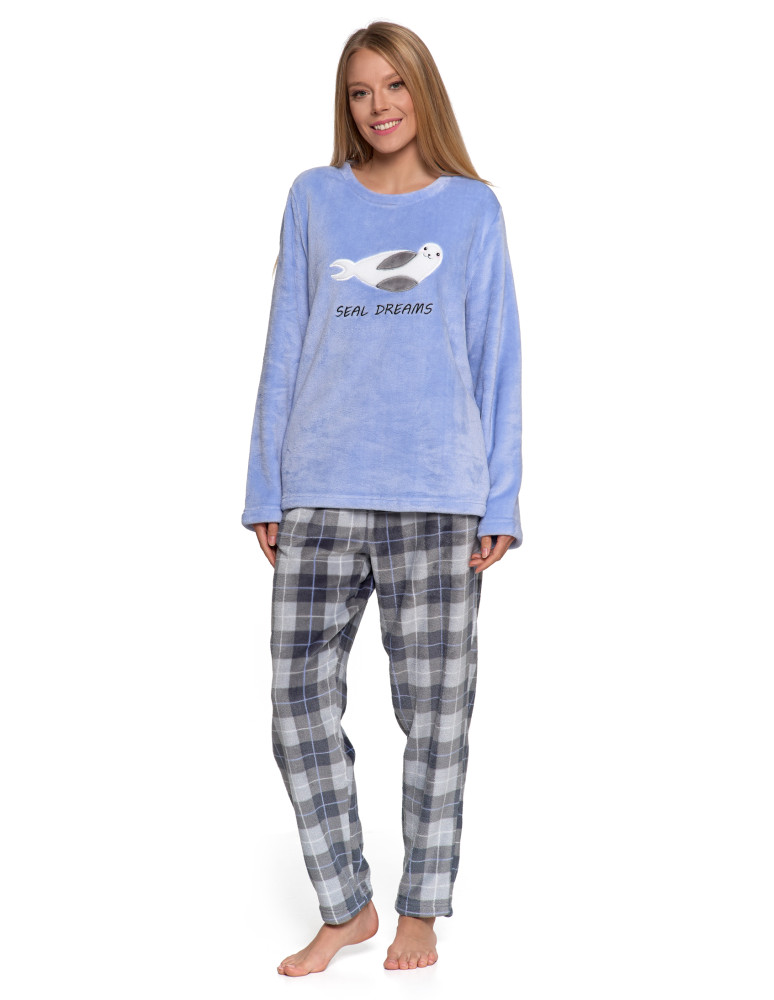 Piżama damska ciepła z długim rękawem (Kolor: NIEBIESKI - Rozmiar: M)