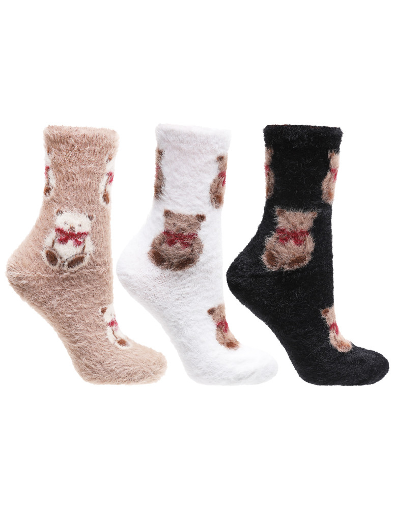 Skarpety damskie długie pluszowe z motywem misia 3-pak (Kolor: WIELOKOLOROWY - Rozmiar: 35-38)