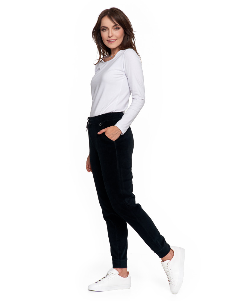 Damskie spodnie dresowe welurowe z bawełny (Kolor: CZARNY - Rozmiar: 2XL)