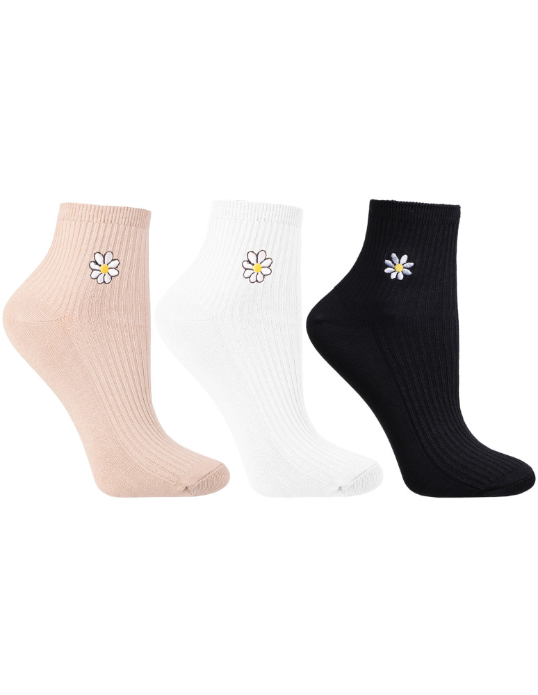 Damskie skarpetki za kostkę z wiskozy bambusowej z haftem 3-pak (Kolor: WIELOKOLOROWY - Rozmiar: 35-38)