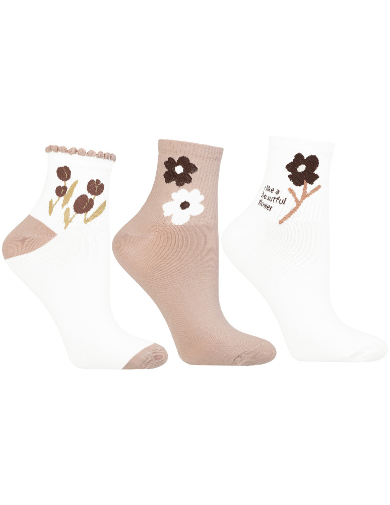 Damskie skarpety za kostkę z kwiatowym motywem 3-pak (Kolor: WIELOKOLOROWY - Rozmiar: 38-41)