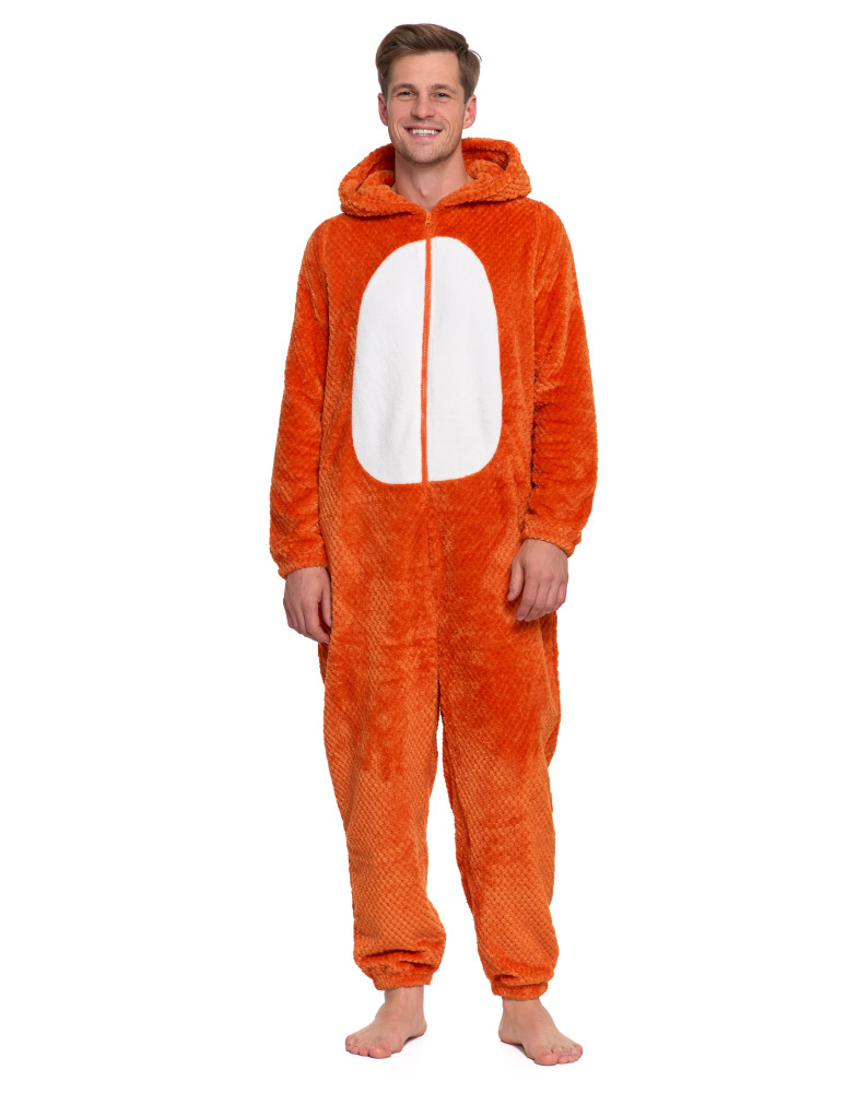Onesie unisex piżama jednoczęściowa z kapturem lisek (Rozmiar: M - Kolor: POMARAŃCZOWY)