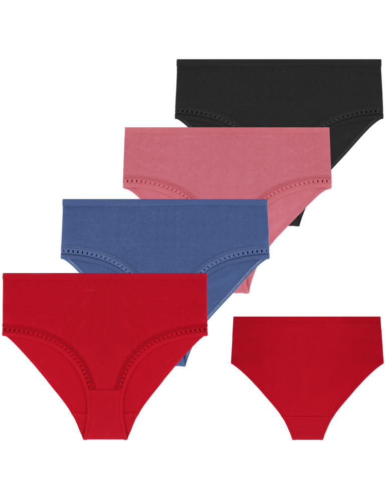 Majtki damskie figi z wysokim stanem bikini bawełniane 4-pak (Rozmiar: XL - Kolor: WIELOKOLOROWY)