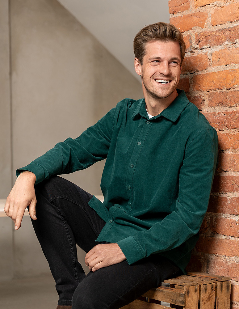 Koszula męska sztruksowa z długim rękawem (Rozmiar: M - Kolor: ZIELONY)