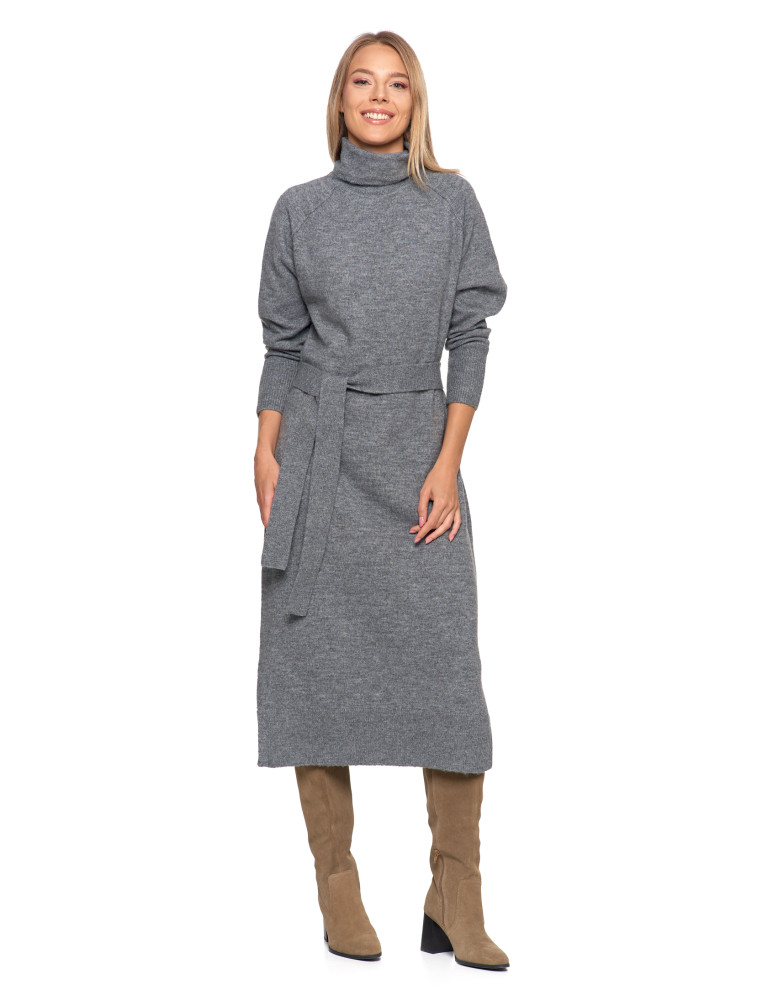 Dzianinowa sukienka maxi damska z długim rękawem (Rozmiar: S/M - Kolor: GRAFIT)