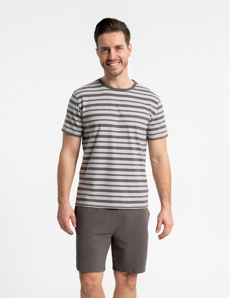 Męska piżama z krótkim rękawem w paski i spodenkami (Rozmiar: L - Kolor: WZÓR 1)