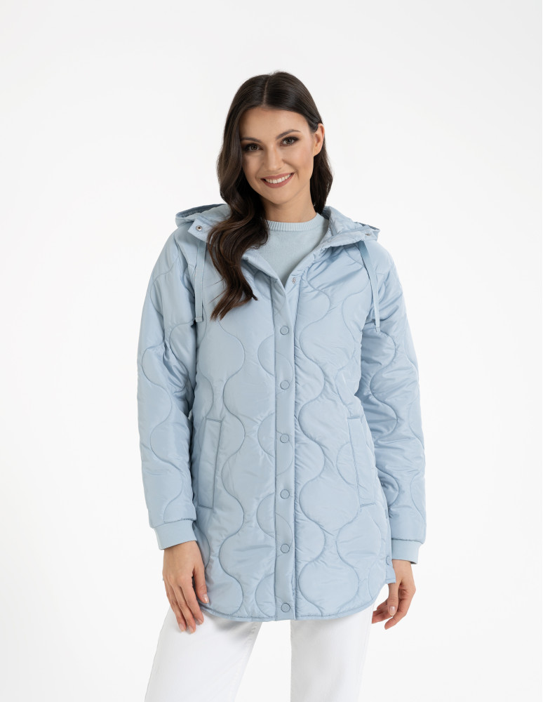 Kurtka damska przejściowa z kapturem i mankietami (Rozmiar: S - Kolor: NIEBIESKI)