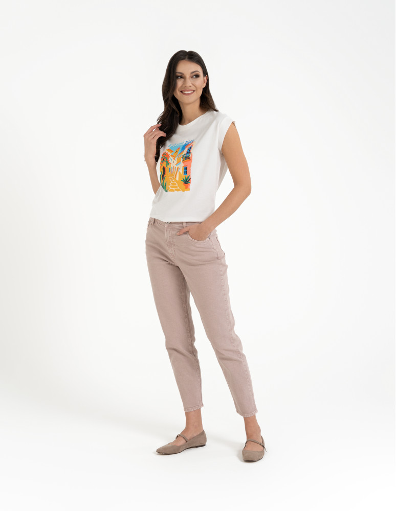 Damskie spodnie jeansowe mom fit (Rozmiar: 40 - Kolor: JASNY BEŻOWY)