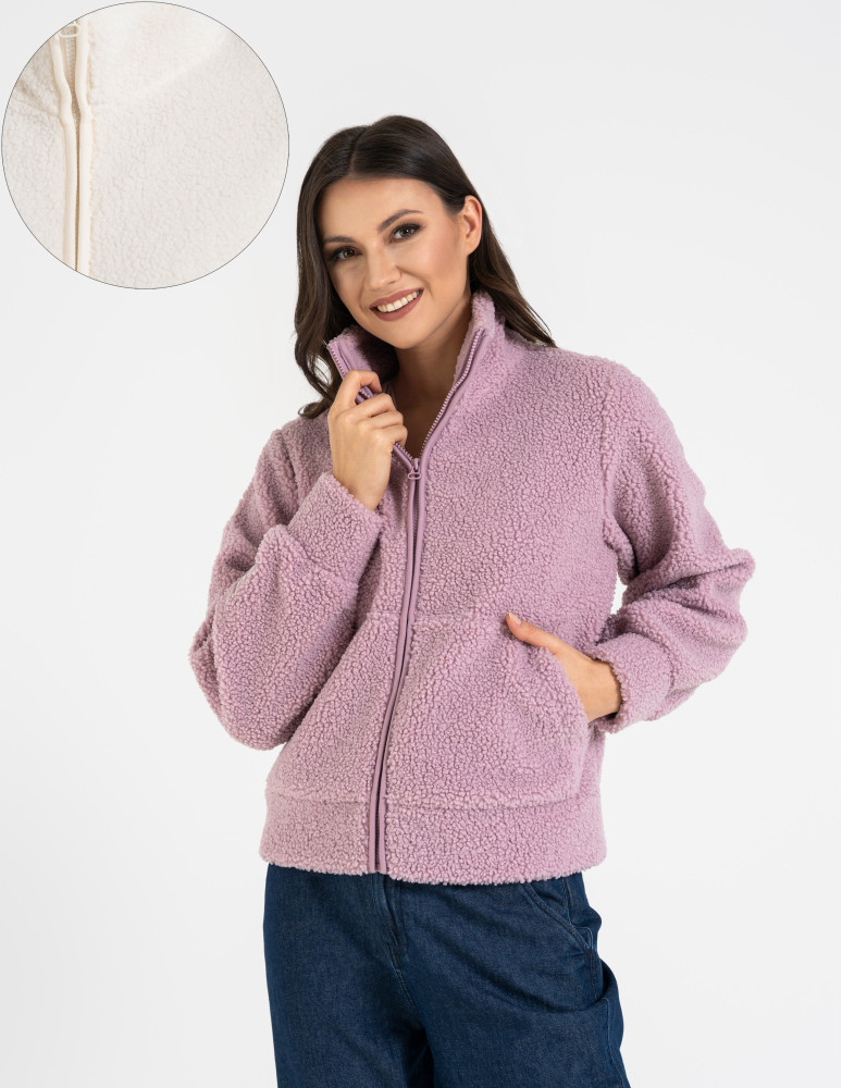 Bluza damska sherpa ze stójką (Kolor: RÓŻOWY - Rozmiar: L/XL)