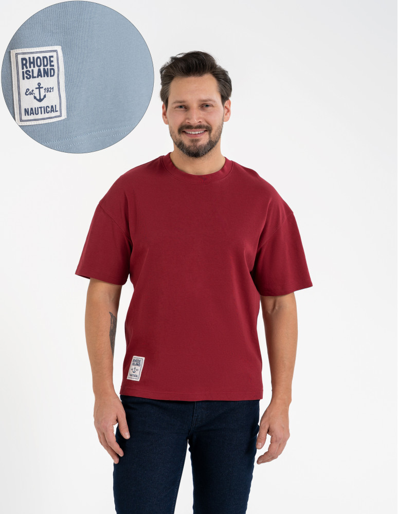 T-shirt męski o luźnym kroju koszulka 100% bawełna (Kolor: CZERWONY - Rozmiar: L)