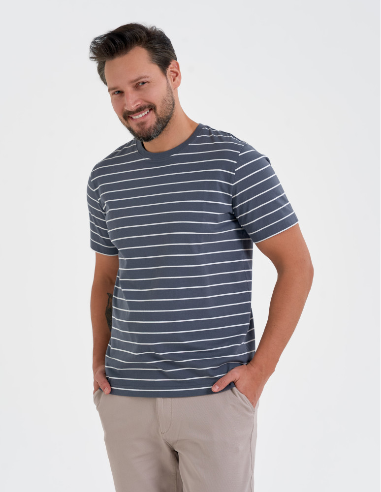 T-shirt męski bawełniany 100% w paski (Rozmiar: XL - Kolor: WZÓR 1)