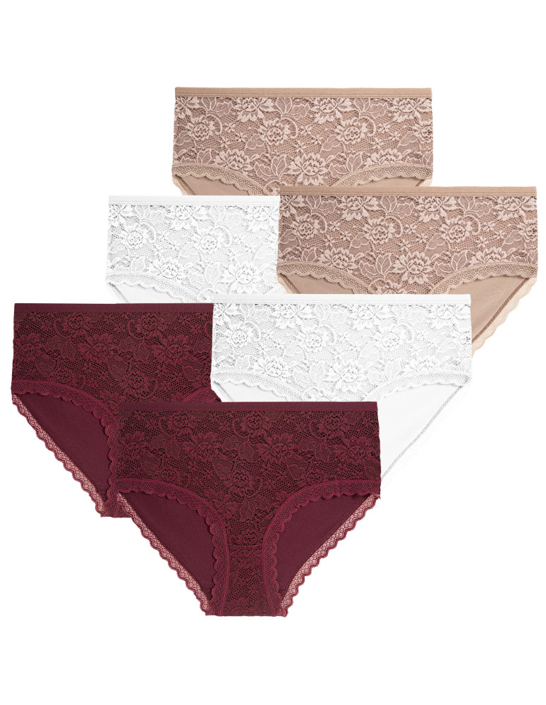 Majtki damskie maxi bikini z koronkowym przodem 6-pak (Rozmiar: 2XL - Kolor: WIELOKOLOROWY)