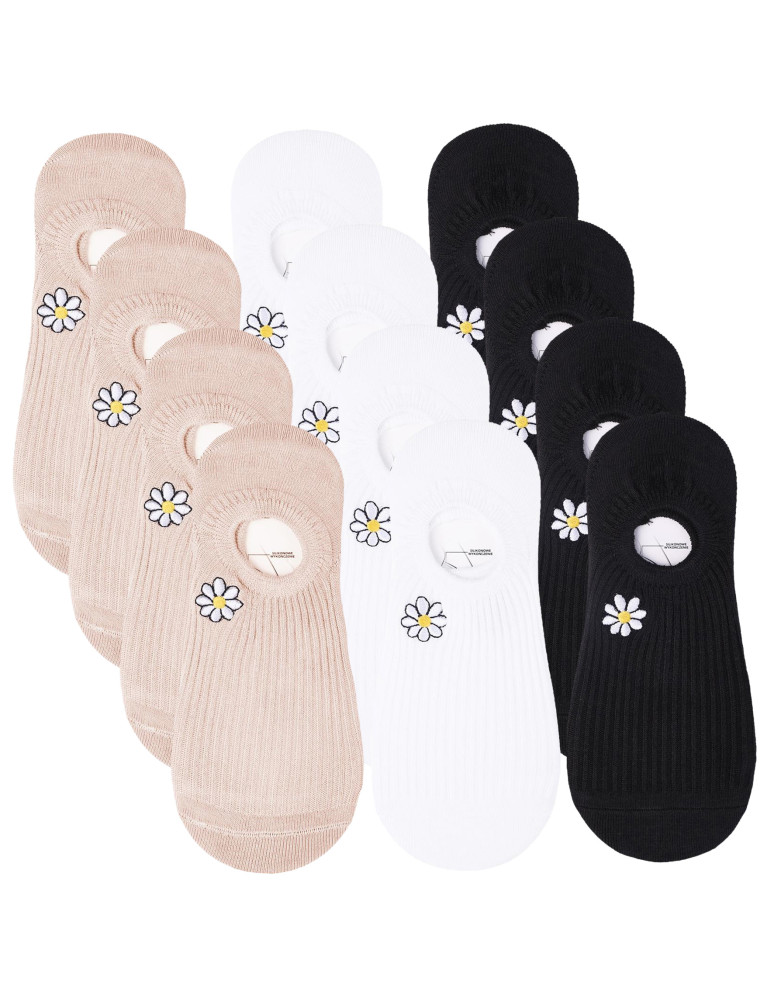 Damskie skarpetki niskie stopki z haftem stokrotki 12-pak (Kolor: WIELOKOLOROWY - Rozmiar: 35-38)