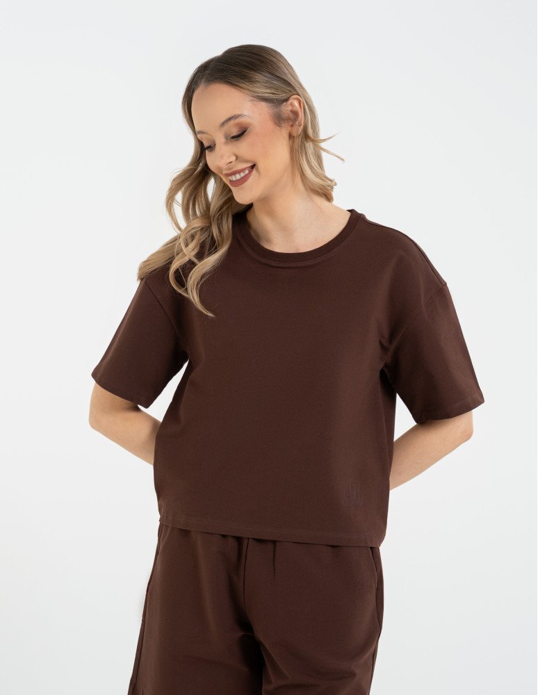 T-shirt damski o luźnym kroju z napisami (Rozmiar: M - Kolor: TURKUSOWY)