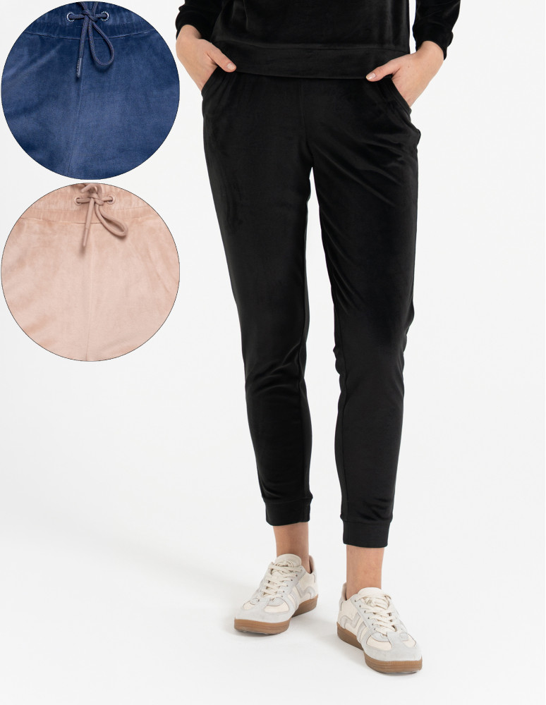 Spodnie damskie welurowe z wysokim stanem (Kolor: CZARNY - Rozmiar: S)