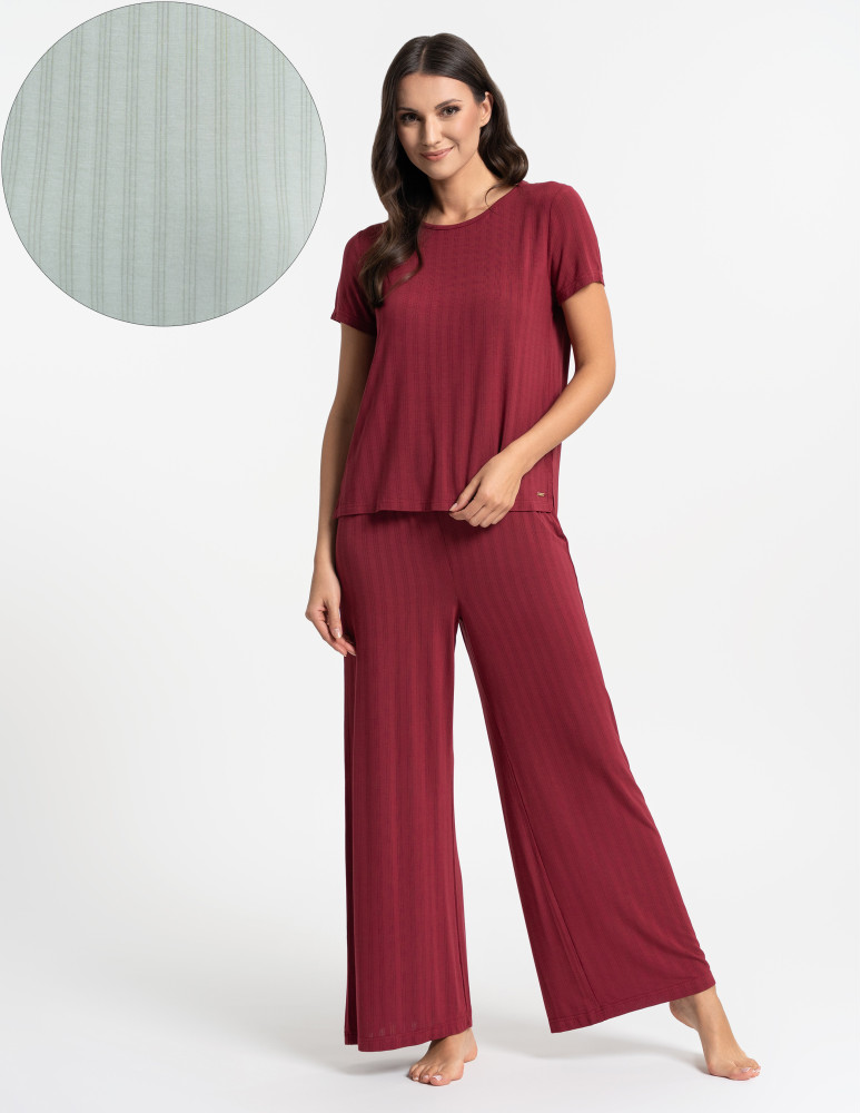 Piżama damska dwuczęściowa z szerokimi spodniami (Rozmiar: M - Kolor: JASNY ZIELONY)