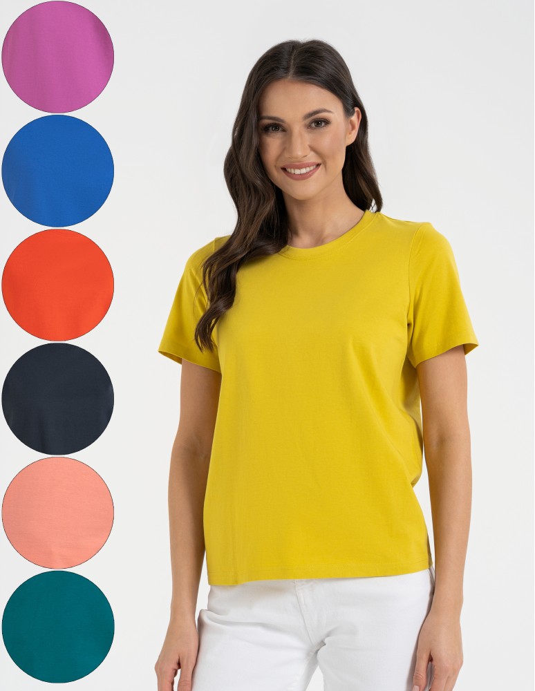 T-shirt damski bawełniany bez szwów bocznych (Kolor: GRANATOWY - Rozmiar: 2XL)