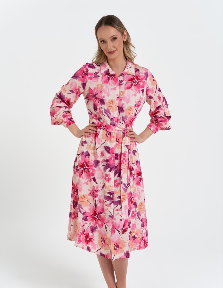 Sukienka damska szmizjerka midi z wiskozy (Rozmiar: 2XL - Kolor: WZÓR 1)