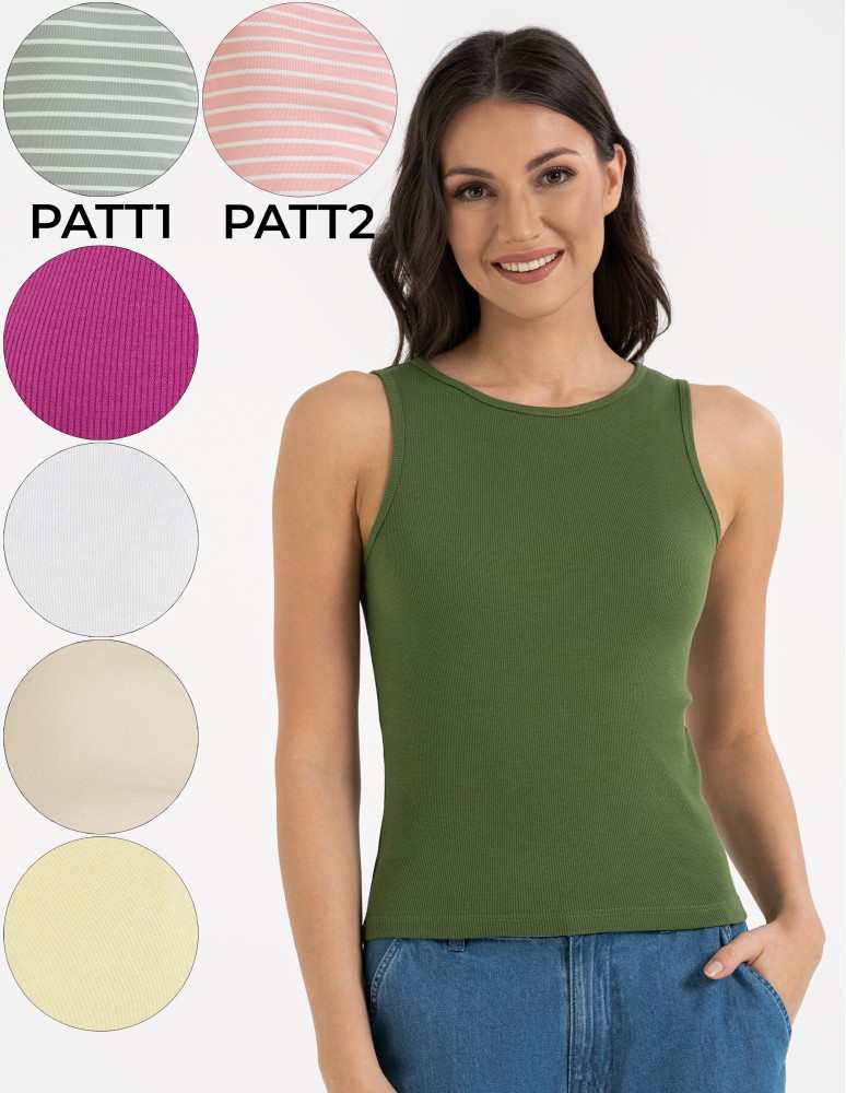 Damska koszulka Tank Top w prążek (Rozmiar: XL - Kolor: ZIELONY)