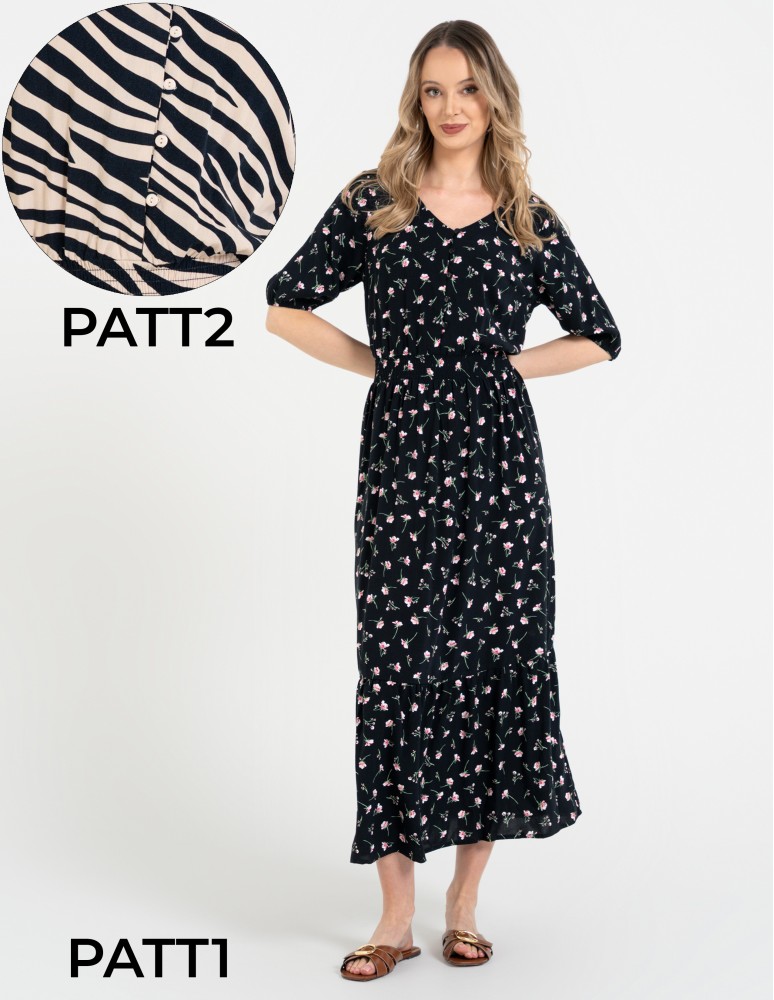 Sukienka damska maxi z wiskozy z elastyczną talią (Rozmiar: L - Kolor: WZÓR 1)
