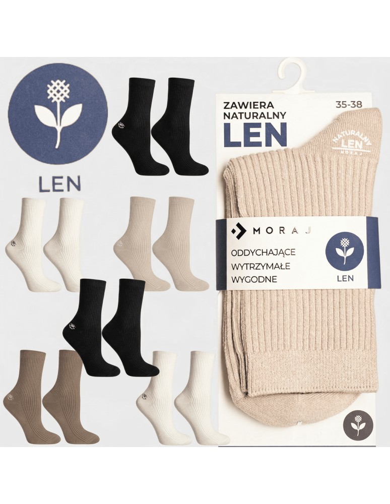 Skarpetki damskie bawełniane długie w prążek z naturalnym lnem 6-pak (Kolor: WIELOKOLOROWY - Rozmiar: 38-41)