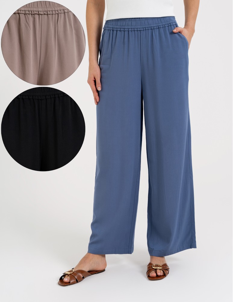 Spodnie damskie z wiskozy z szeroką nogawką i kieszeniami (Kolor: CZARNY - Rozmiar: M)