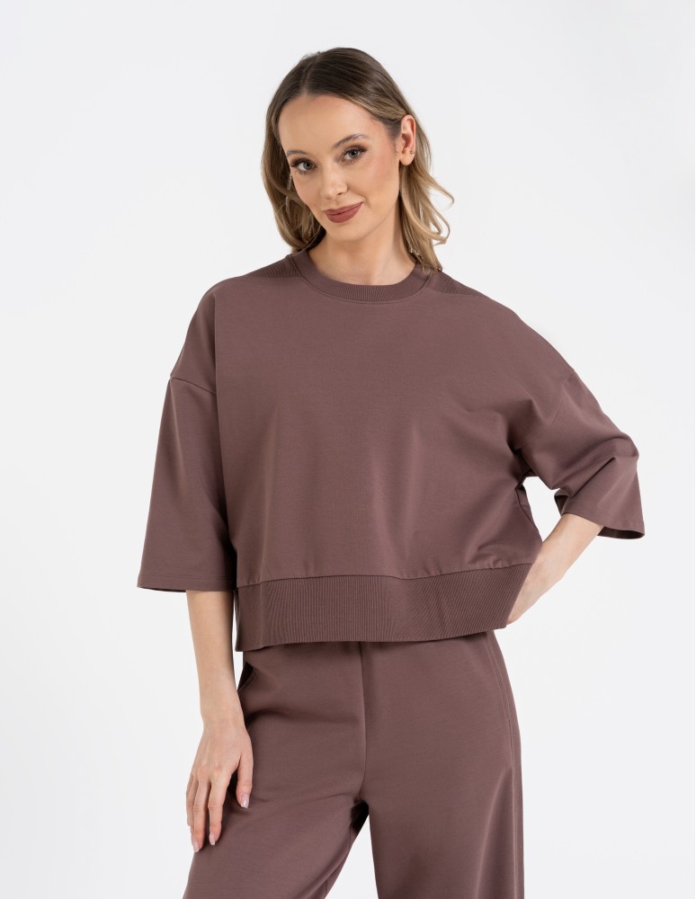 Bluza dresowa damska o luźnym kroju bez kaptura (Rozmiar: S - Kolor: FIOLETOWY)