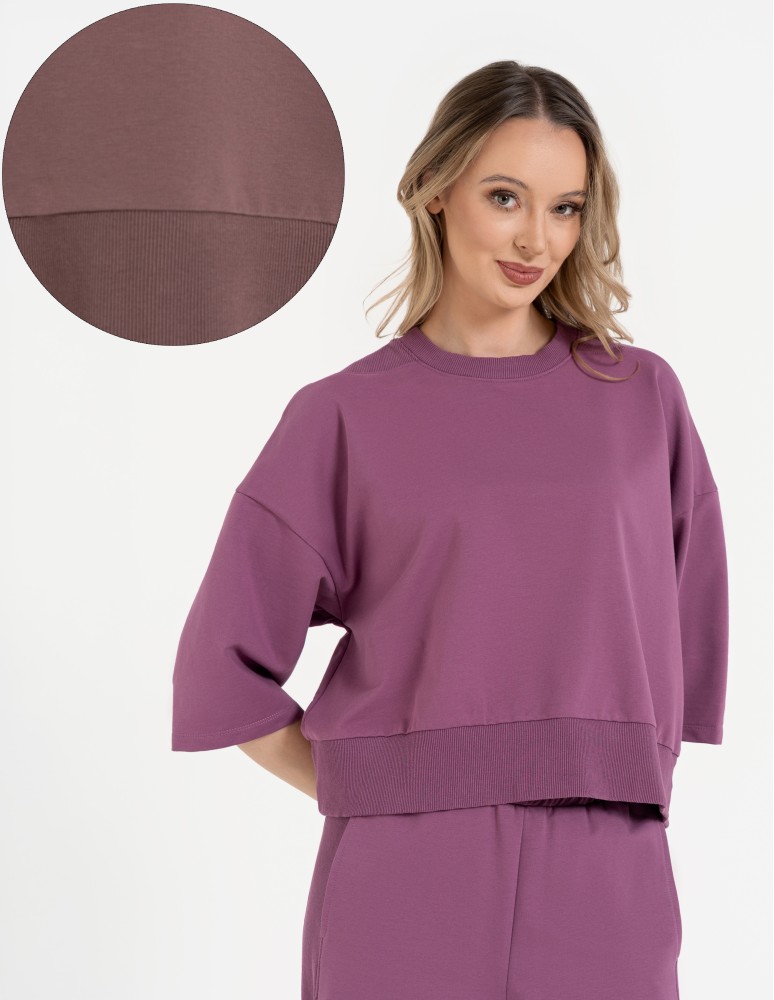 Bluza dresowa damska o luźnym kroju bez kaptura (Rozmiar: M - Kolor: FIOLETOWY)