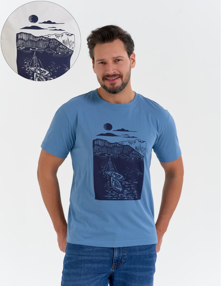 T-shirt męski koszulka z motywem żeglarskim (Kolor: BIAŁY - Rozmiar: 3XL)