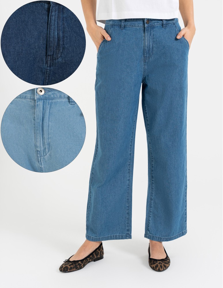 Spodnie damskie jeansowe casual z wysokim stanem (Kolor: NIEBIESKI - Rozmiar: 38)
