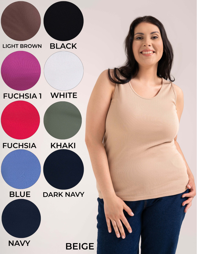 Koszulka damska na ramiączkach Tank-Top bawełniana Plus Size (Kolor: BEŻOWY - Rozmiar: 4XL)
