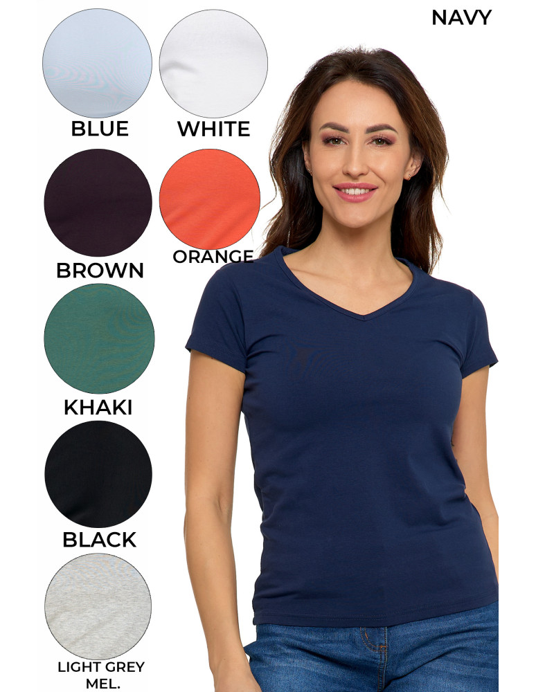 T-shirt damski bawełniany z dekoltem V (Kolor: CZARNY - Rozmiar: S)