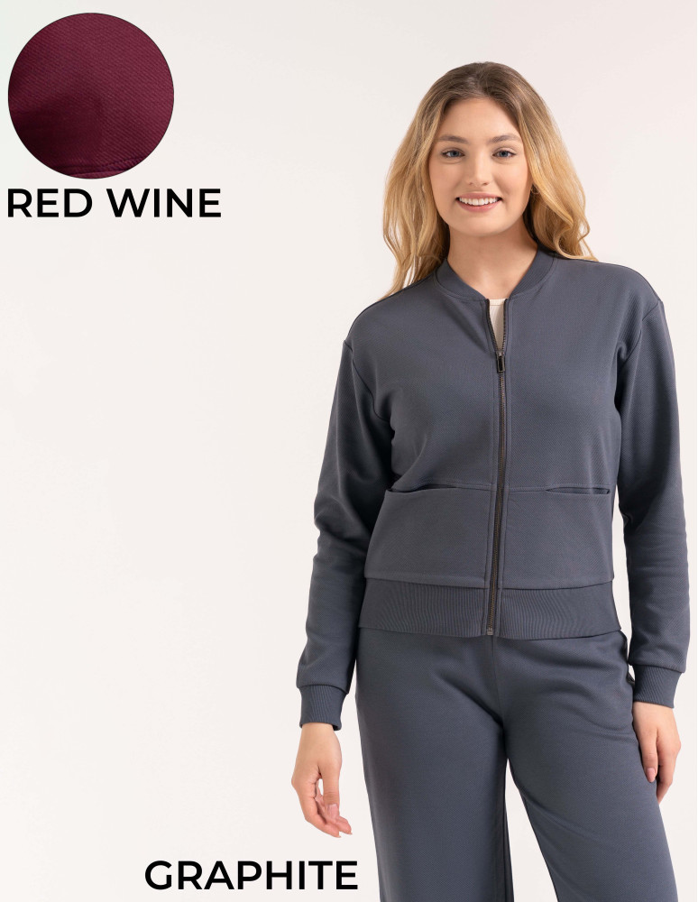 Wygodna bluza damska rozpinana bawełniana z kieszeniami (Kolor: BORDOWY - Rozmiar: XL)