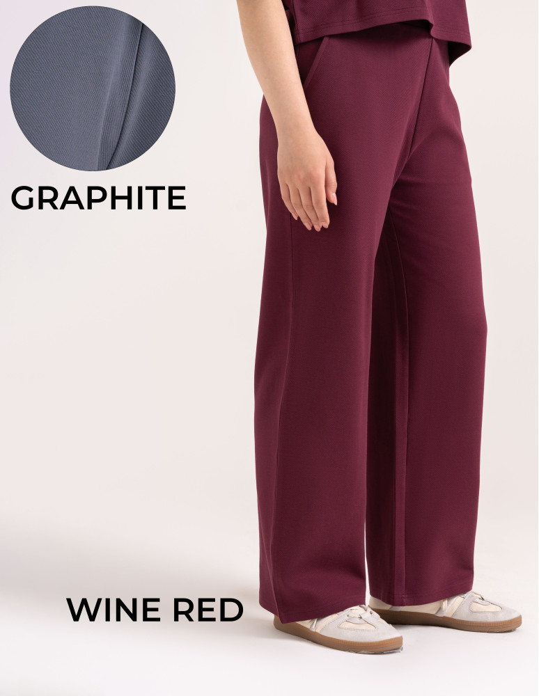 Spodnie damskie Wide Leg wygodne z wysokim stanem (Kolor: BORDOWY - Rozmiar: 2XL)