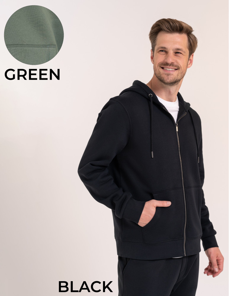 Bluza dresowa męska wygodna gruba rozpinana z kapturem ocieplana (Kolor: ZIELONY - Rozmiar: 2XL)